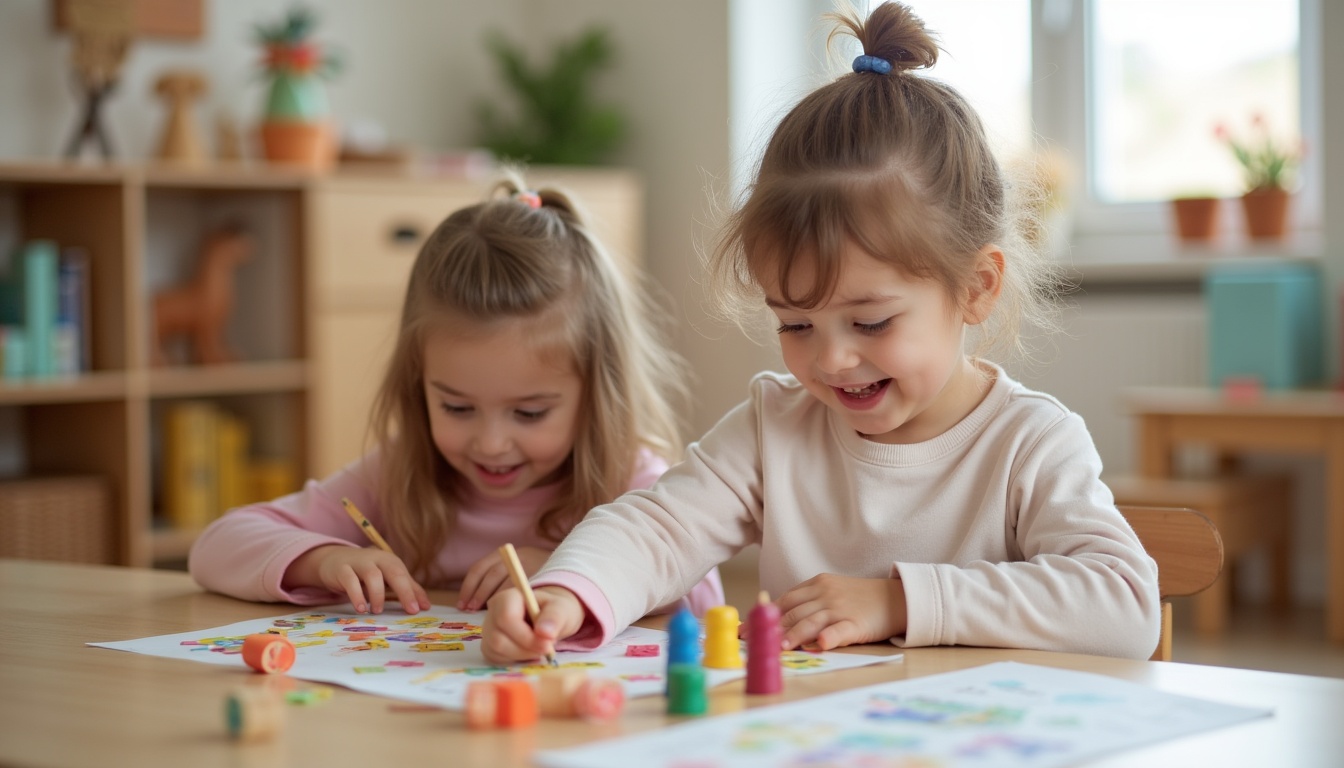 Copii jucându-se într-o grădiniță Montessori din Ploiești într-un mediu organizat